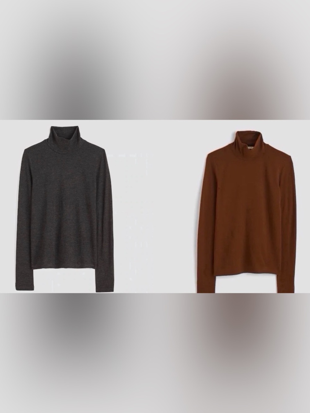 NWT! Set of 2 - Madewell Turtleneck LS Tops - Wool Blend Dk Pecan Brown/Chr Gray